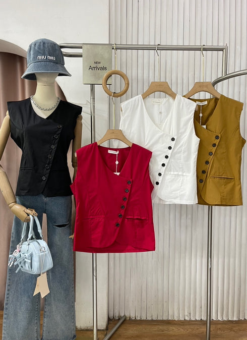 MATINEE Sleeveless Asymmetrical Buttons Vest